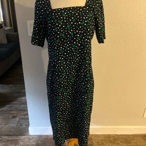 Vtg navy blue and Green Patterned Midi Dress size M-L